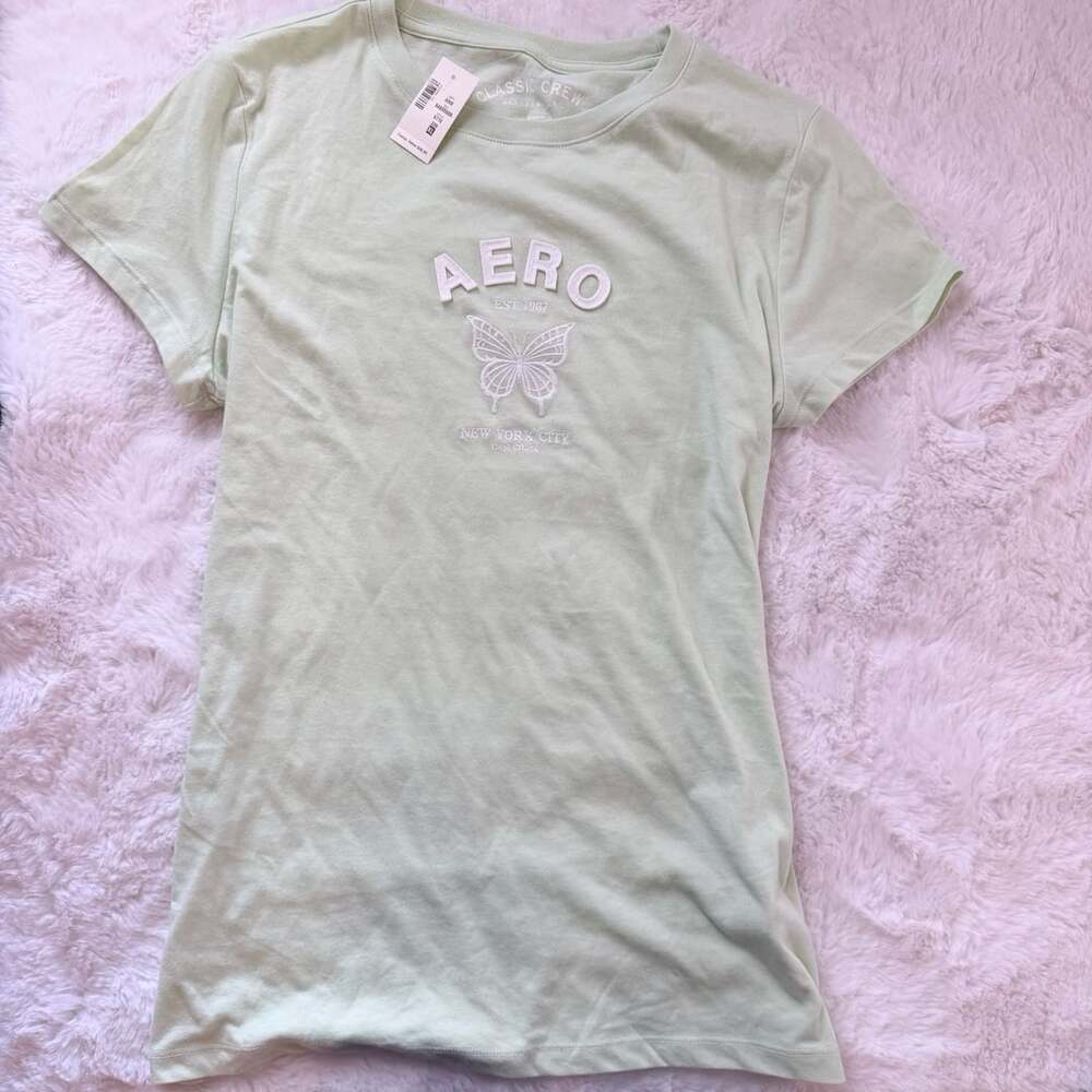 Aeropostale Classic Crew Butterfly Graphic Tee Light Green XL